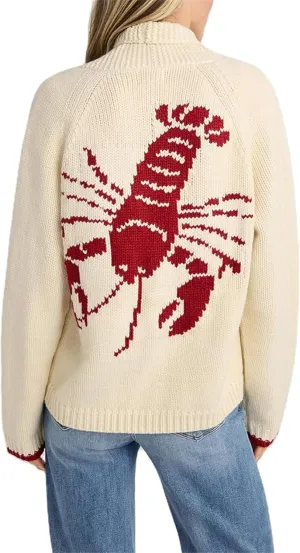 Women Shawl Collar Cardigan Sweater Lobster Print Long Sleeve Button Down Jumper Tops Vintage Chunky Knit Coat
