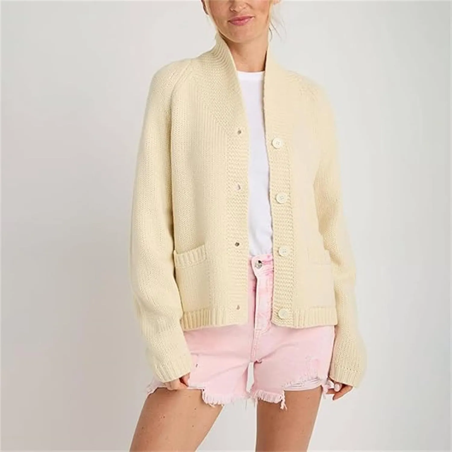 Women Shawl Collar Cardigan Sweater Lobster Print Long Sleeve Button Down Jumper Tops Vintage Chunky Knit Coat