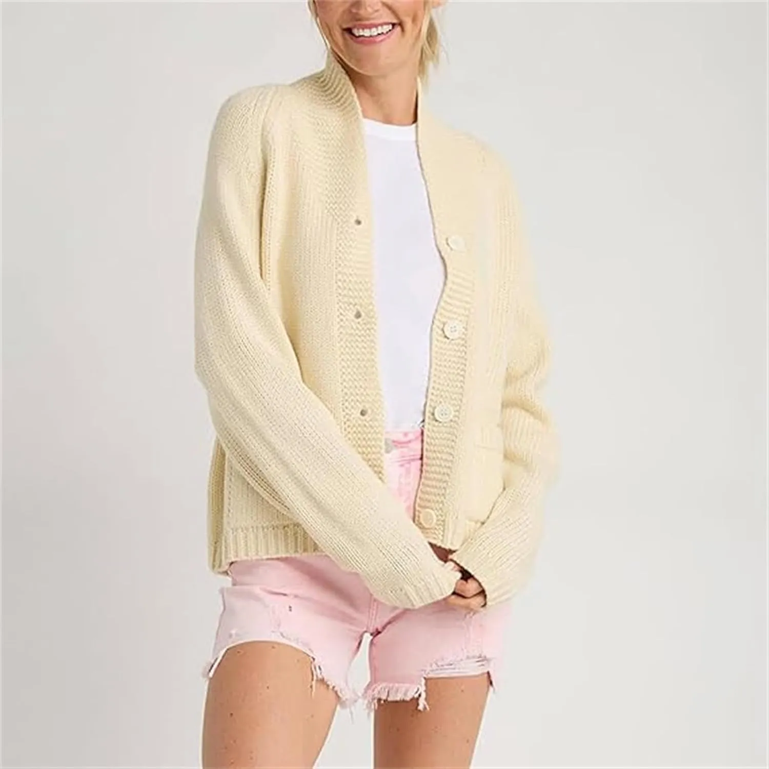 Women Shawl Collar Cardigan Sweater Lobster Print Long Sleeve Button Down Jumper Tops Vintage Chunky Knit Coat