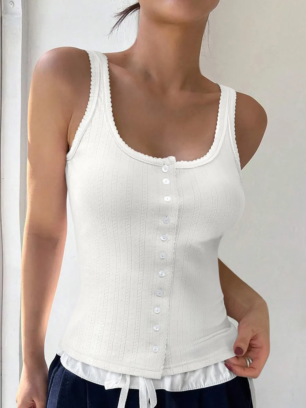 Women Square Neck Crop Tank Tops Sexy Y2K Summer Sleeveless Button Down Fitted Shirts Lace Going Out Camisole Tops
