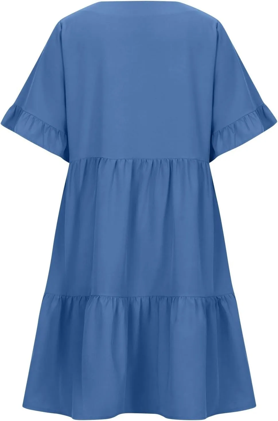 Women Summer Casual Dress Loose V Neck Sundress Short Flowy Dress Ruffle Tiered Mini Dress Cute Shirt Dress for Beach