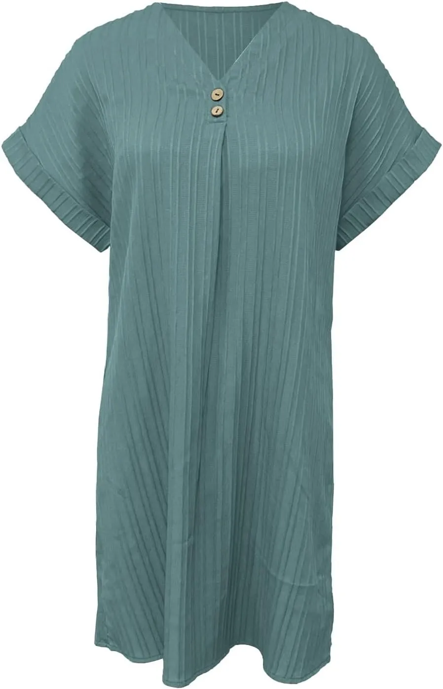 Women Summer Dresses 2024 Button V Neck Cap Sleeve Beach Sundress Casual Swing A Line Short Mini Dress