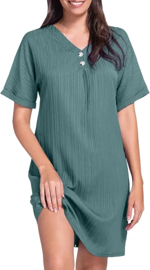 Women Summer Dresses 2024 Button V Neck Cap Sleeve Beach Sundress Casual Swing A Line Short Mini Dress