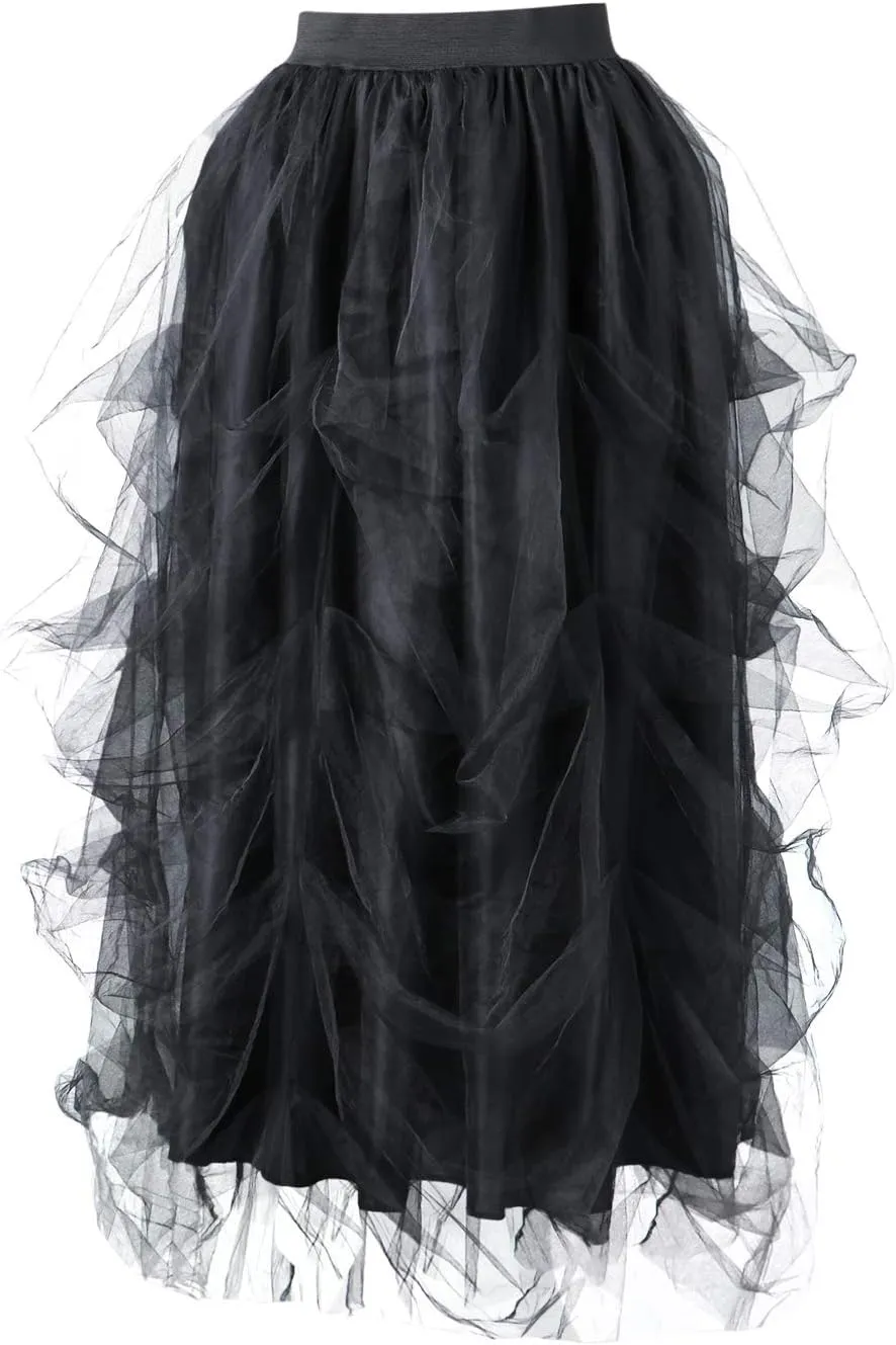 Women Tulle Maxi Skirt Sexy Sheer Mesh High Low Waist Irregular Long Skirts Cocktail Party Club Split Skirt