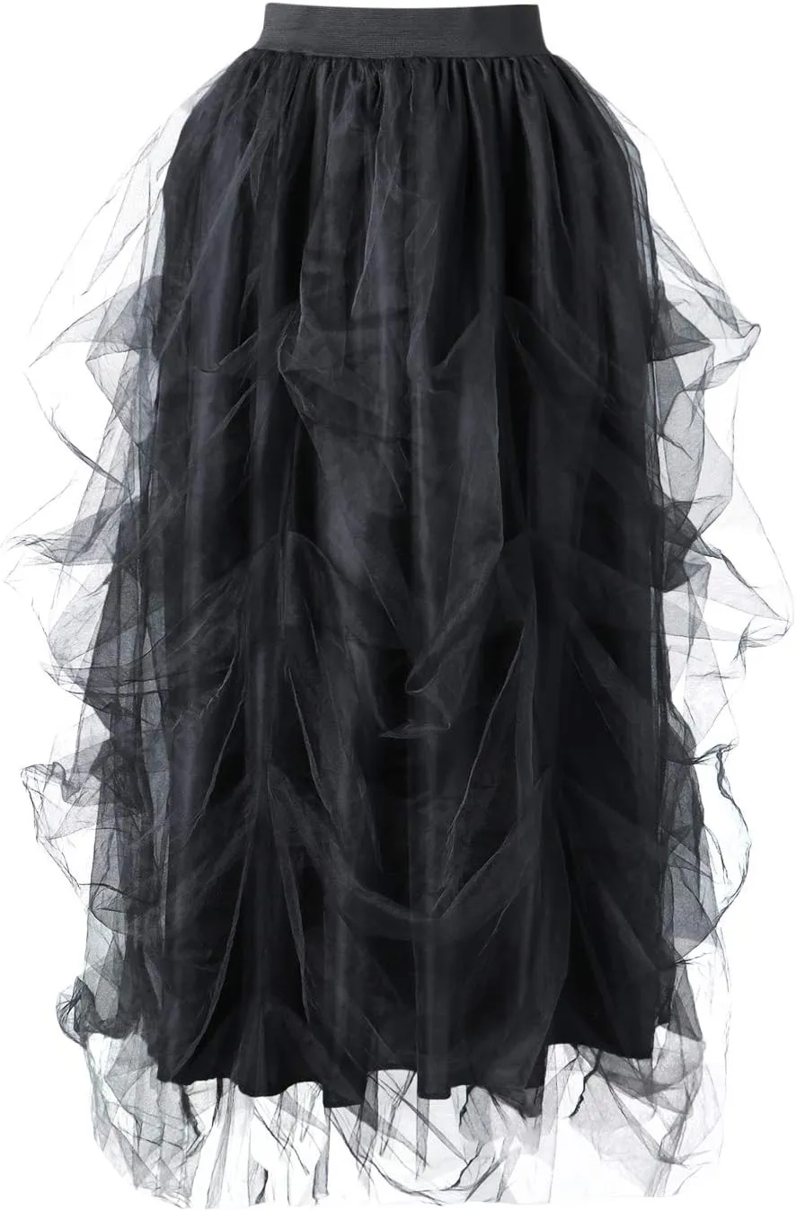 Women Tulle Maxi Skirt Sexy Sheer Mesh High Low Waist Irregular Long Skirts Cocktail Party Club Split Skirt