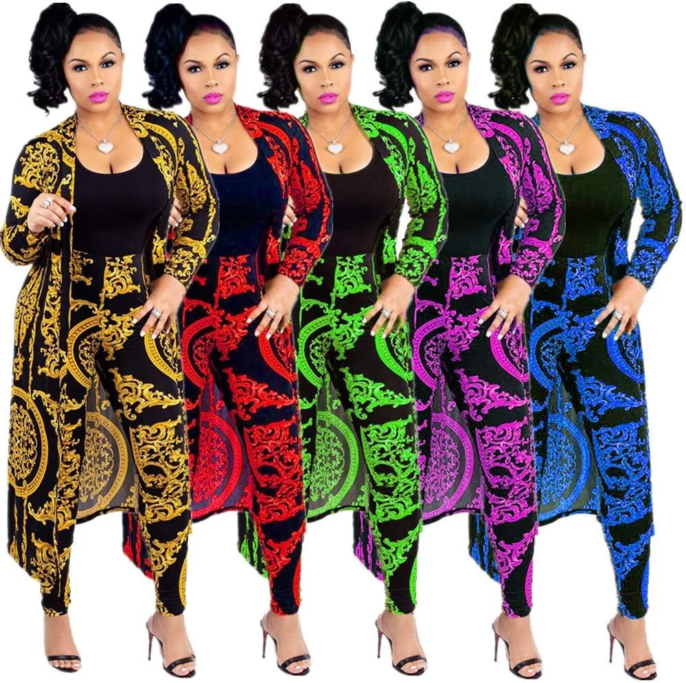 Women's 2 Piece Pants Set - Sexy Long Sleeve Open Front Cardigans  Skinny Pants Suits