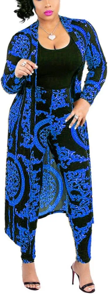 Women's 2 Piece Pants Set - Sexy Long Sleeve Open Front Cardigans  Skinny Pants Suits