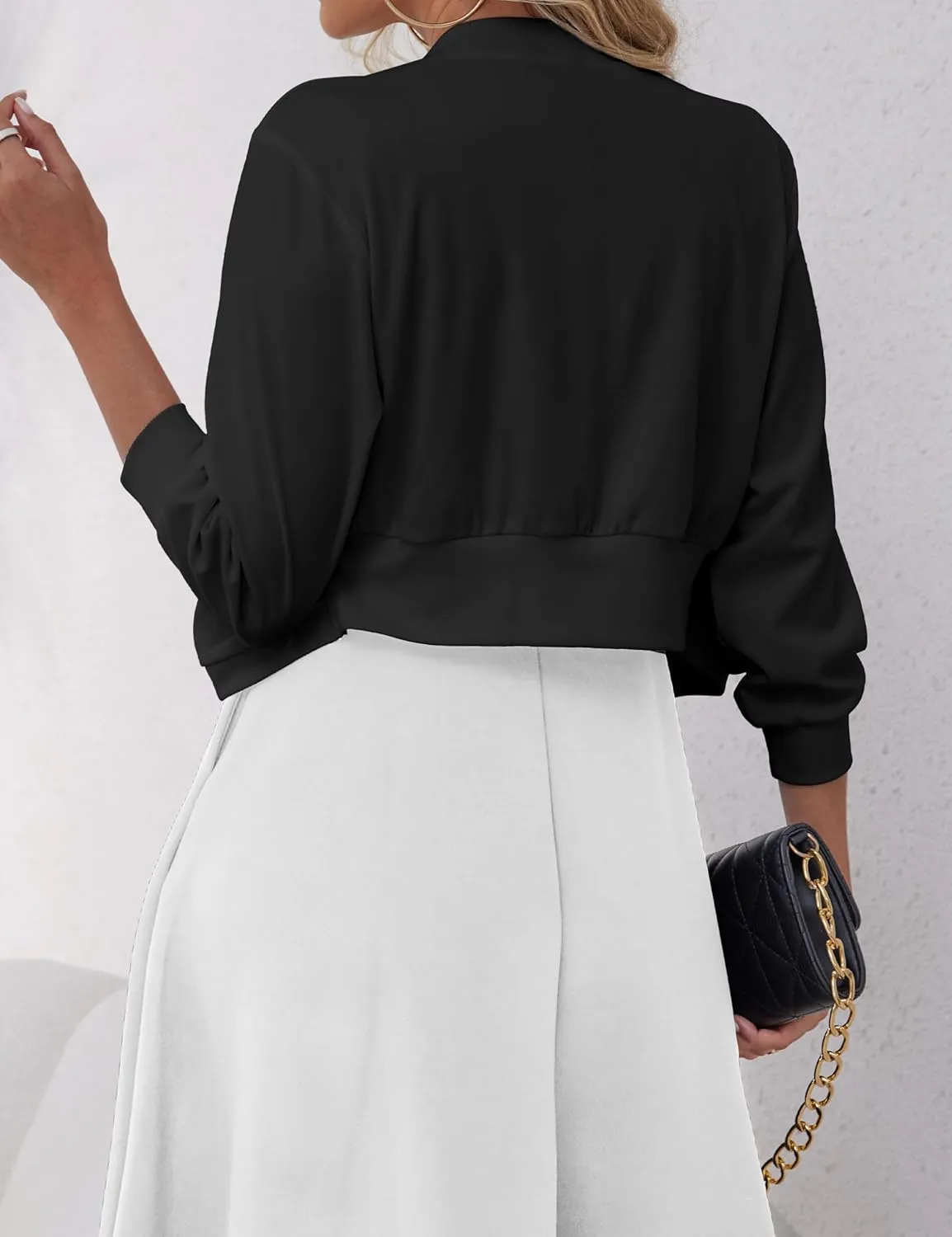 Women's 3/4 Sleeve Cropped Cardigan Open Front Bolero Short Shrugs