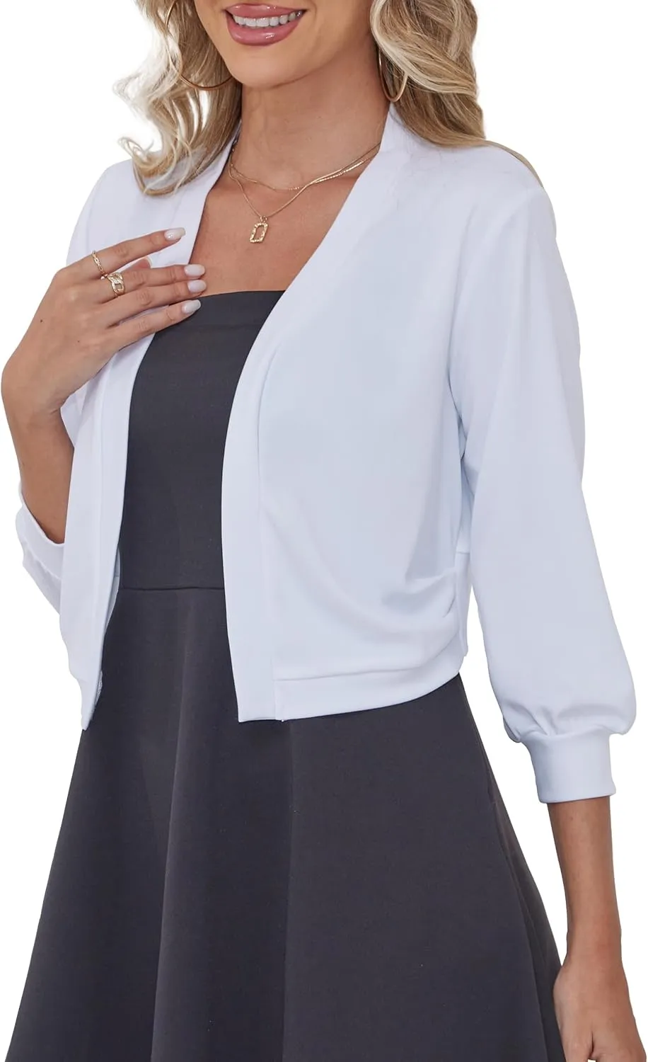 Women's 3/4 Sleeve Cropped Cardigan Open Front Bolero Short Shrugs