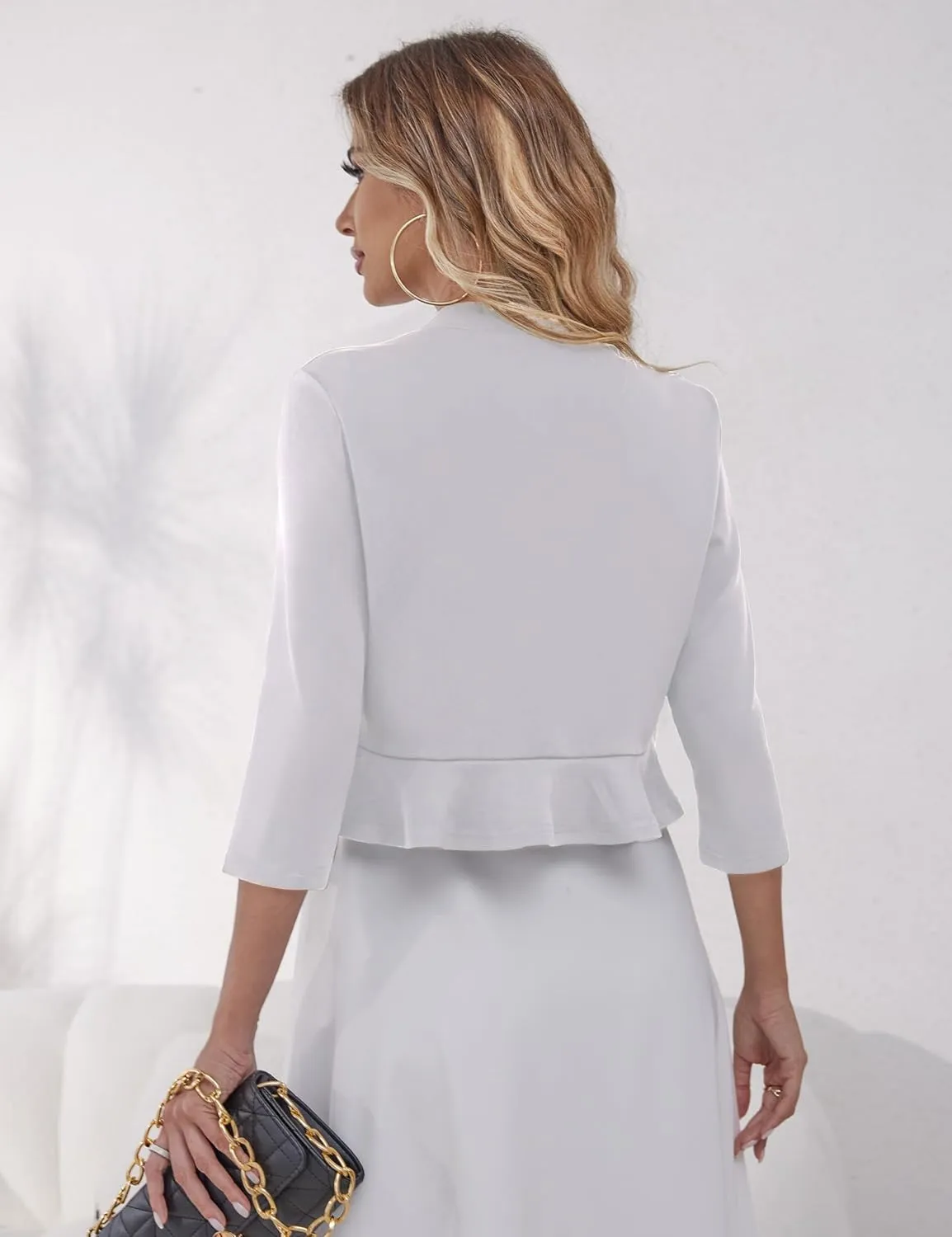 Women's 3/4 Sleeve Cropped Cardigan Open Front Bolero Short Shrugs