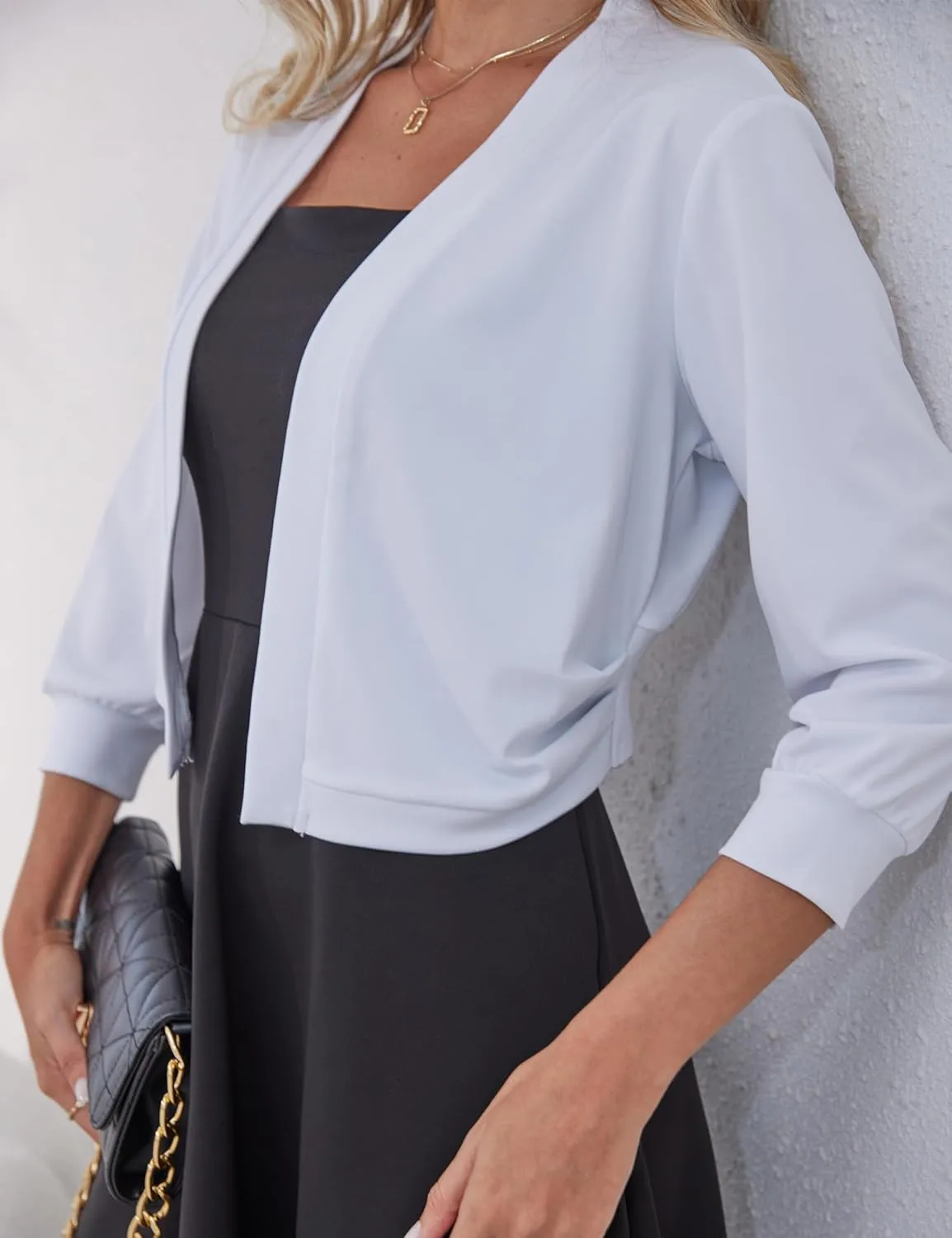 Women's 3/4 Sleeve Cropped Cardigan Open Front Bolero Short Shrugs