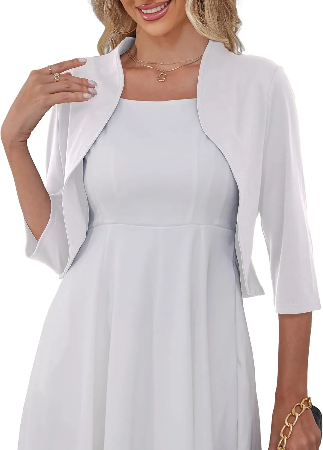Women's 3/4 Sleeve Cropped Cardigan Open Front Bolero Short Shrugs