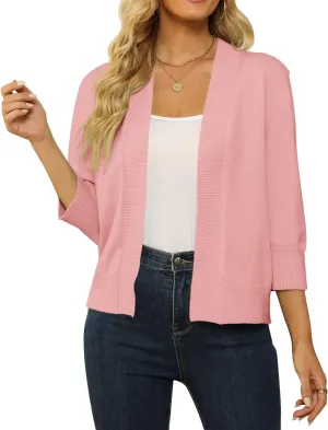 Womens 3/4 Sleeve Cropped Cardigan Sweater Fashion Cardigans Lightweight Knit Sweaters