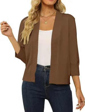 Womens 3/4 Sleeve Cropped Cardigan Sweater Fashion Cardigans Lightweight Knit Sweaters