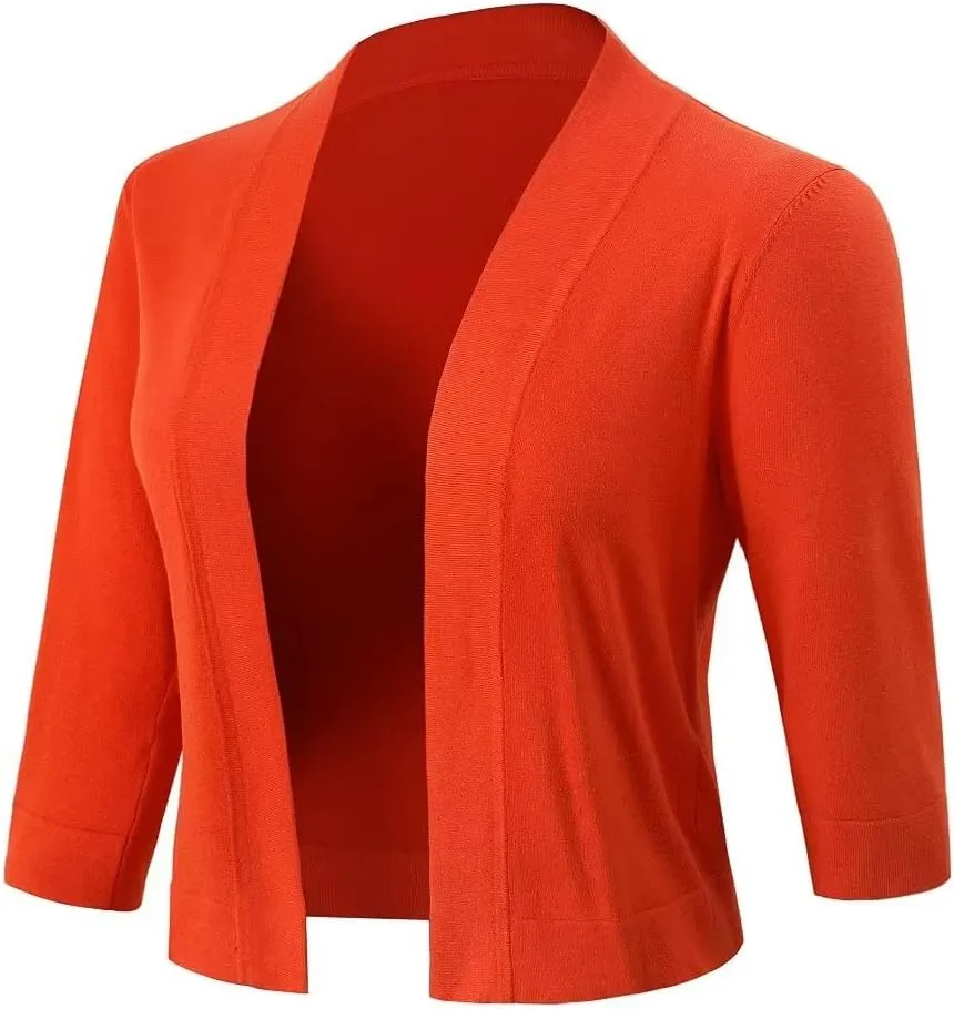 Women's 3/4 Sleeve Shrugs Sweaters Casual Lightweight Open Front Knitted Cardigans
