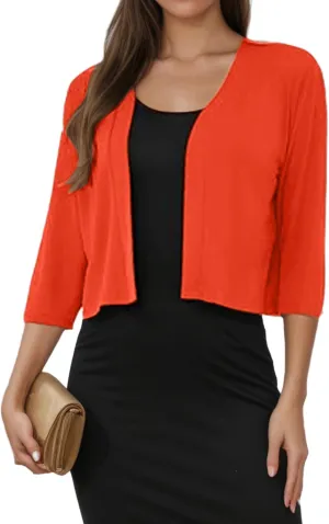 Women's 3/4 Sleeve Shrugs Sweaters Casual Lightweight Open Front Knitted Cardigans