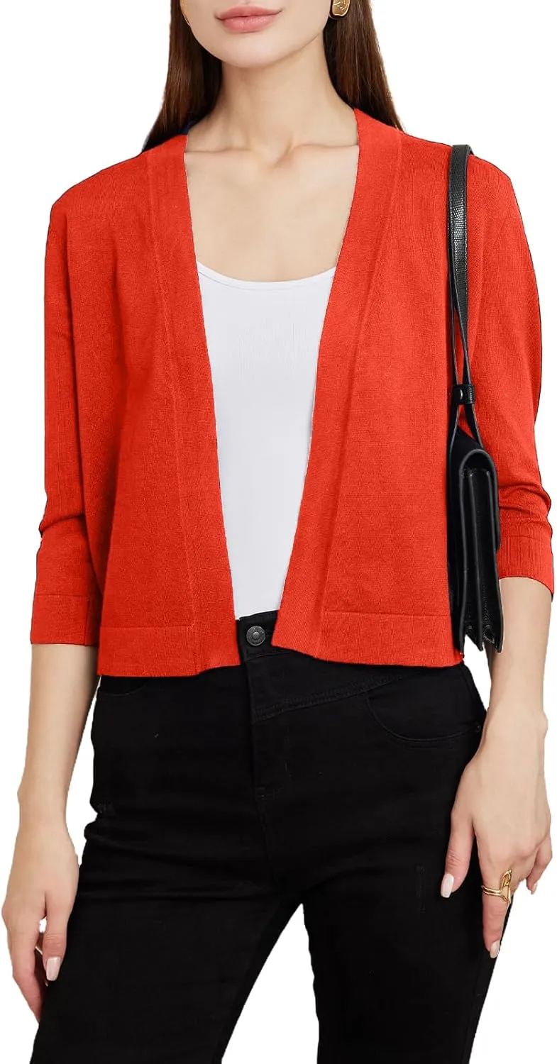 Women's 3/4 Sleeve Shrugs Sweaters Casual Lightweight Open Front Knitted Cardigans