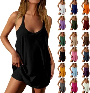 Womens Athletic Dress Tennis Workout Active Romper Dresses Built in Shorts Hot Shot Mini Sundress Summer Outfits