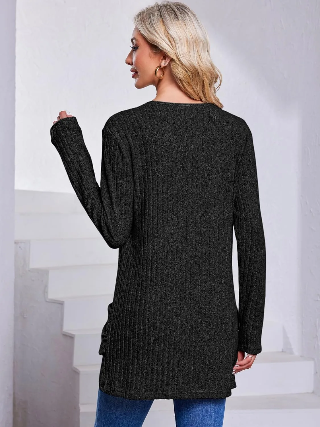 Women's Cardigan Coats Knitted Long Sleeve Sweaters Loose Fit Casual Cardigans with Pockets Fall 2024