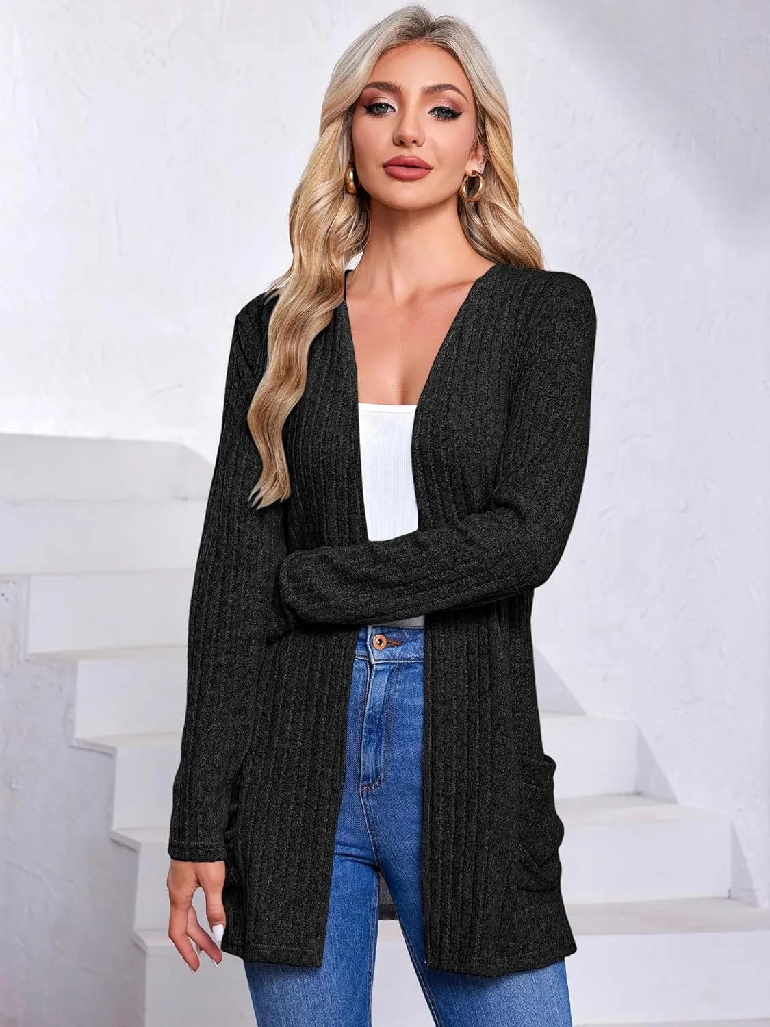 Women's Cardigan Coats Knitted Long Sleeve Sweaters Loose Fit Casual Cardigans with Pockets Fall 2024