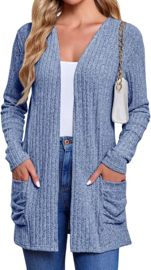 Women's Cardigan Coats Knitted Long Sleeve Sweaters Loose Fit Casual Cardigans with Pockets Fall 2024