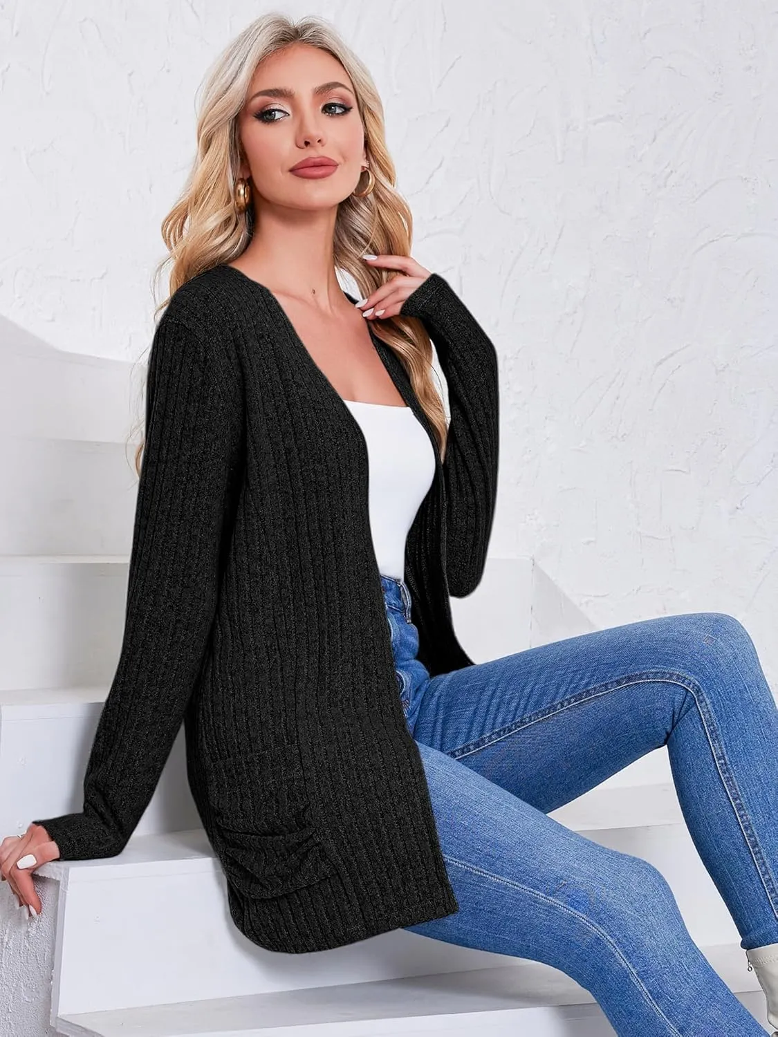 Women's Cardigan Coats Knitted Long Sleeve Sweaters Loose Fit Casual Cardigans with Pockets Fall 2024