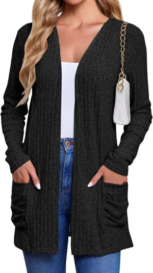 Women's Cardigan Coats Knitted Long Sleeve Sweaters Loose Fit Casual Cardigans with Pockets Fall 2024