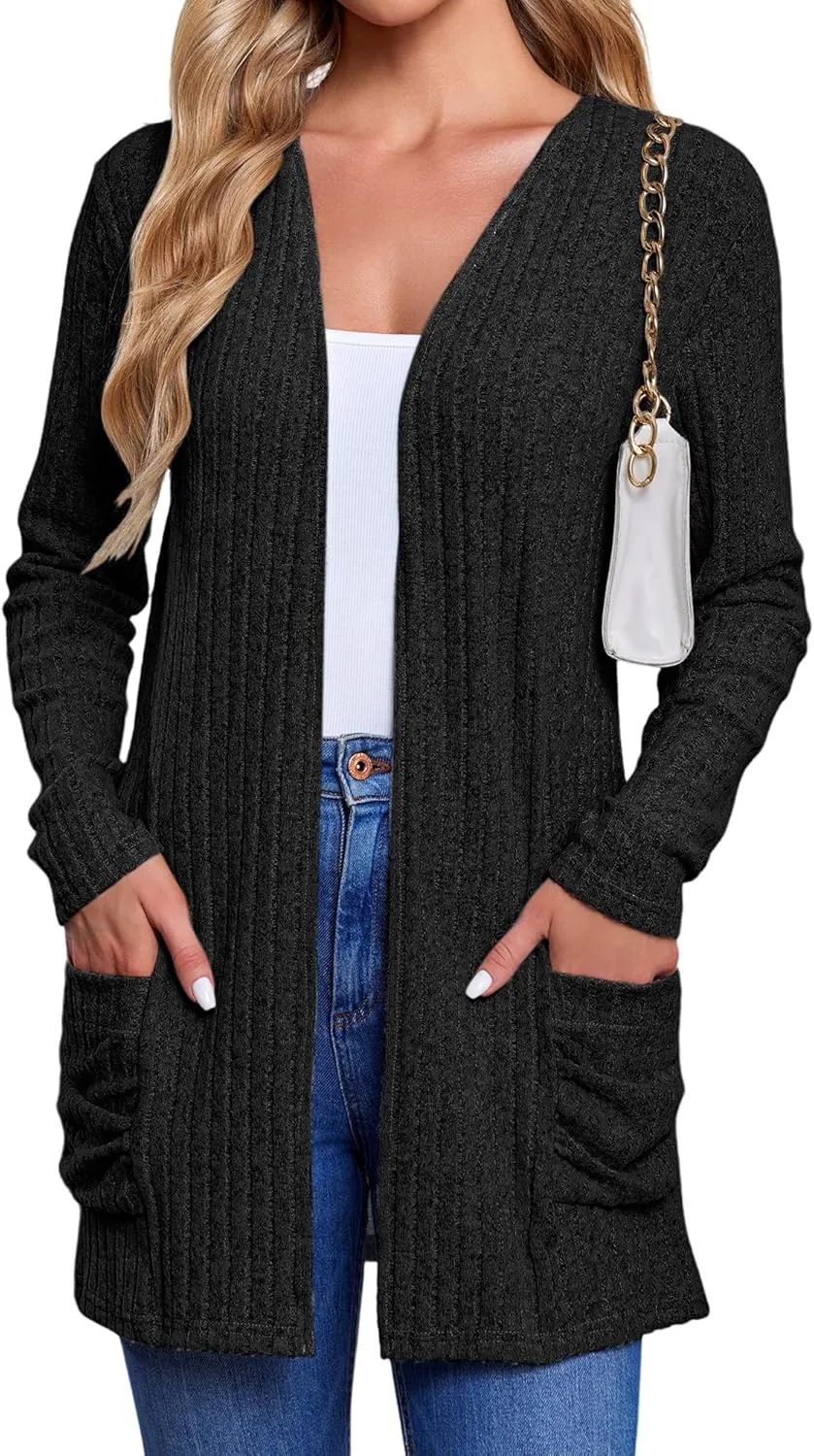 Women's Cardigan Coats Knitted Long Sleeve Sweaters Loose Fit Casual Cardigans with Pockets Fall 2024
