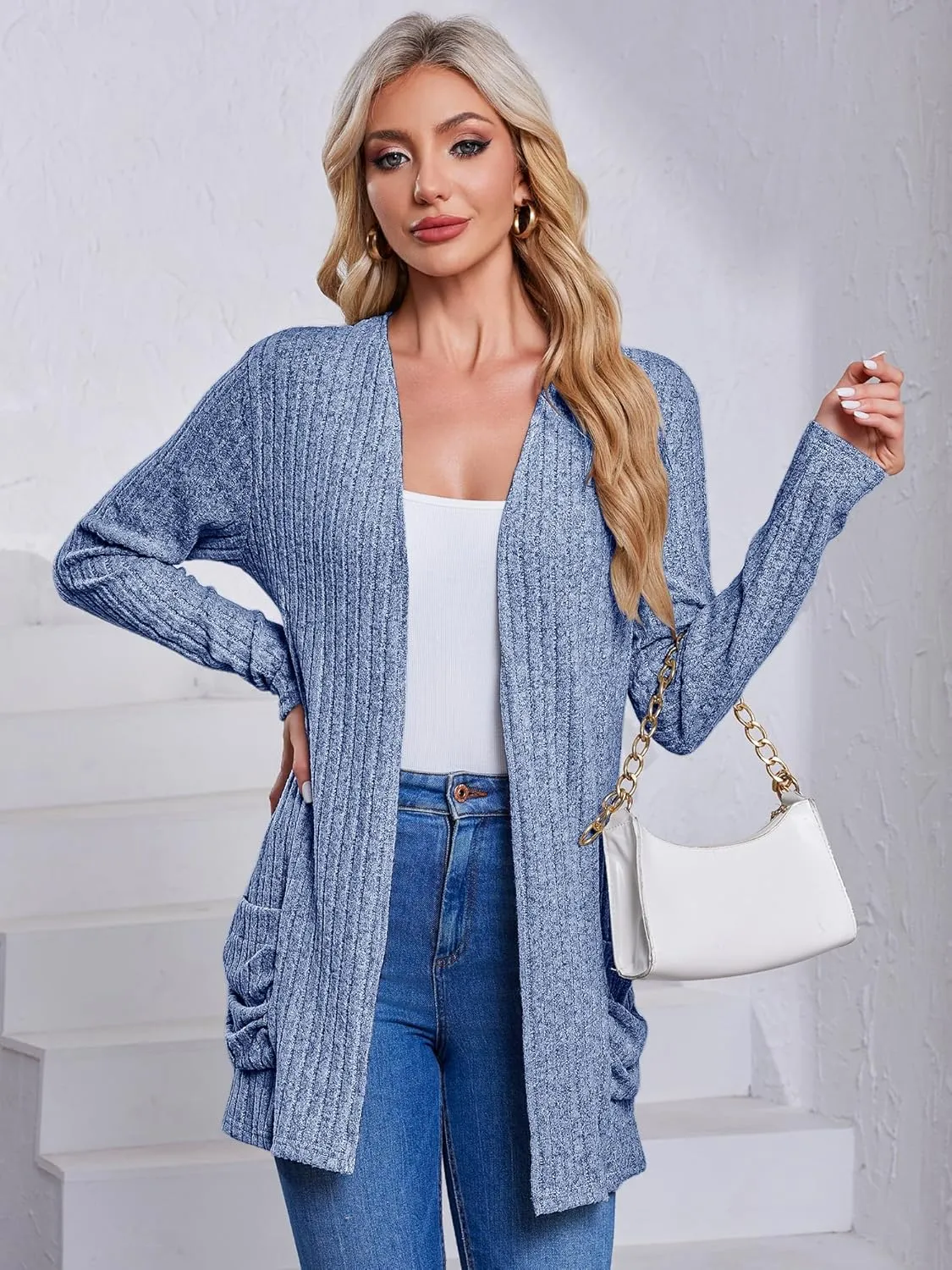 Women's Cardigan Coats Knitted Long Sleeve Sweaters Loose Fit Casual Cardigans with Pockets Fall 2024