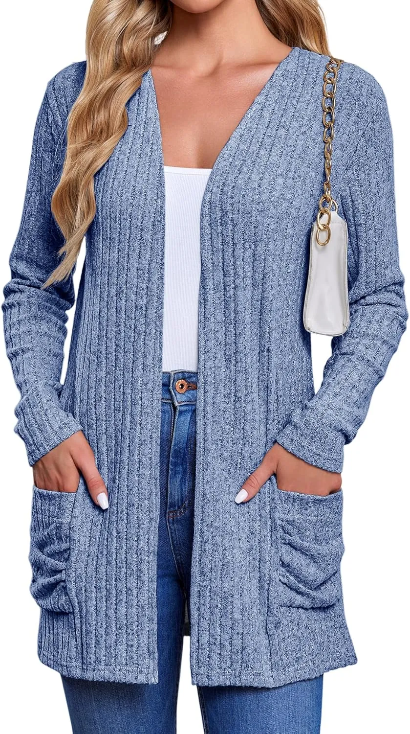 Women's Cardigan Coats Knitted Long Sleeve Sweaters Loose Fit Casual Cardigans with Pockets Fall 2024