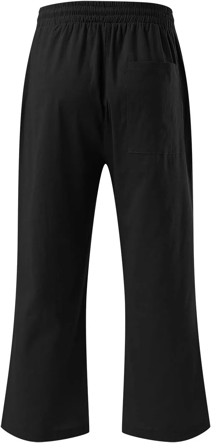 Womens Casual Capri Pants Summer Linen Elastic Waist Straight Loose Crop Trouser Lounge Athletic Yoga Pants Plus Size