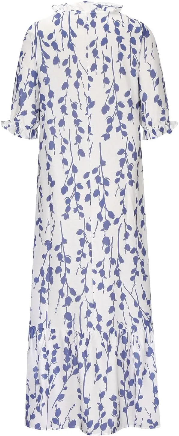 Women's Casual Loose Bohemian Floral Dresses 2024 3/4 Sleeve V Neck Ruffle A Line Flowy Summer Beach Dress