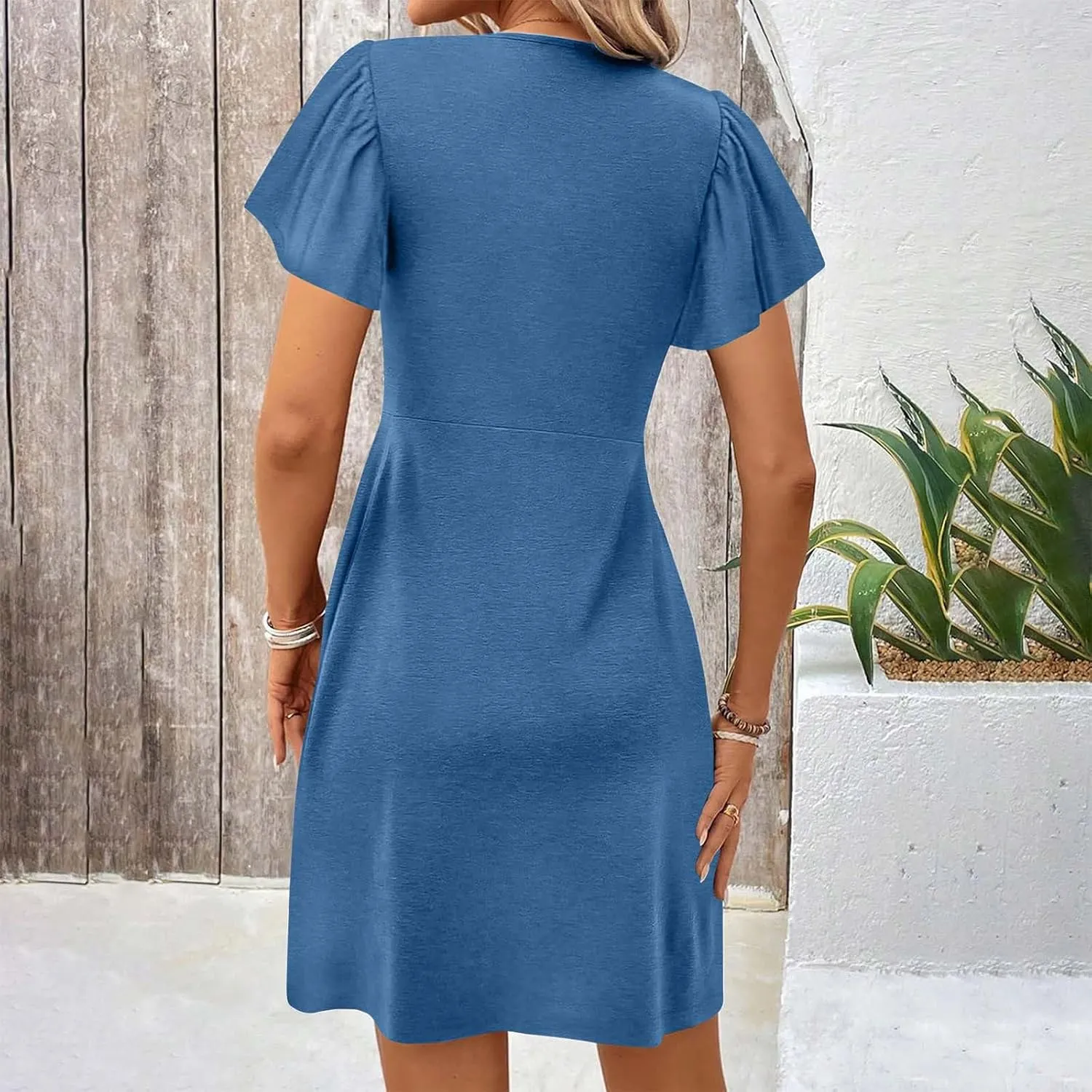 Women's Casual Summer Twist Front V Neck Ruffle Short Sleeve Mini Dress Sexy Elegant Club Party Tunic Mini Dresses