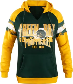 Womens City Classic Football Fans V Neck Soft & Warm Sweatshirt Hoodie Pollover - Green & Yellow