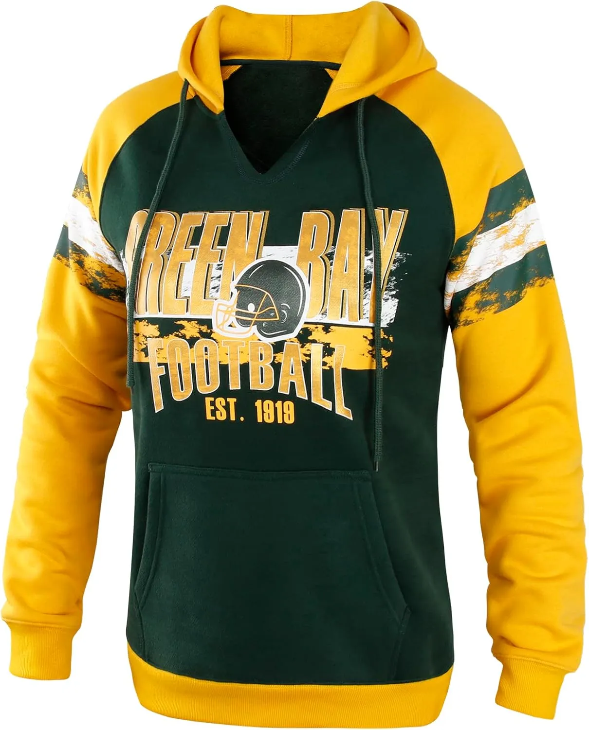 Womens City Classic Football Fans V Neck Soft & Warm Sweatshirt Hoodie Pollover - Green & Yellow