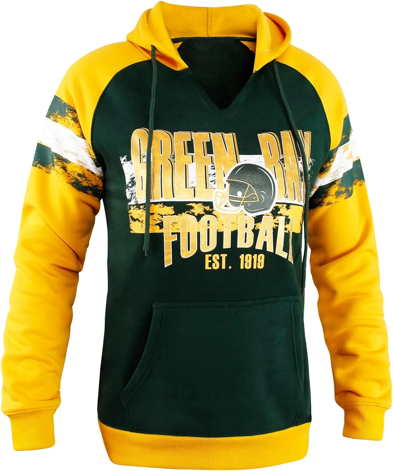 Womens City Classic Football Fans V Neck Soft & Warm Sweatshirt Hoodie Pollover - Green & Yellow