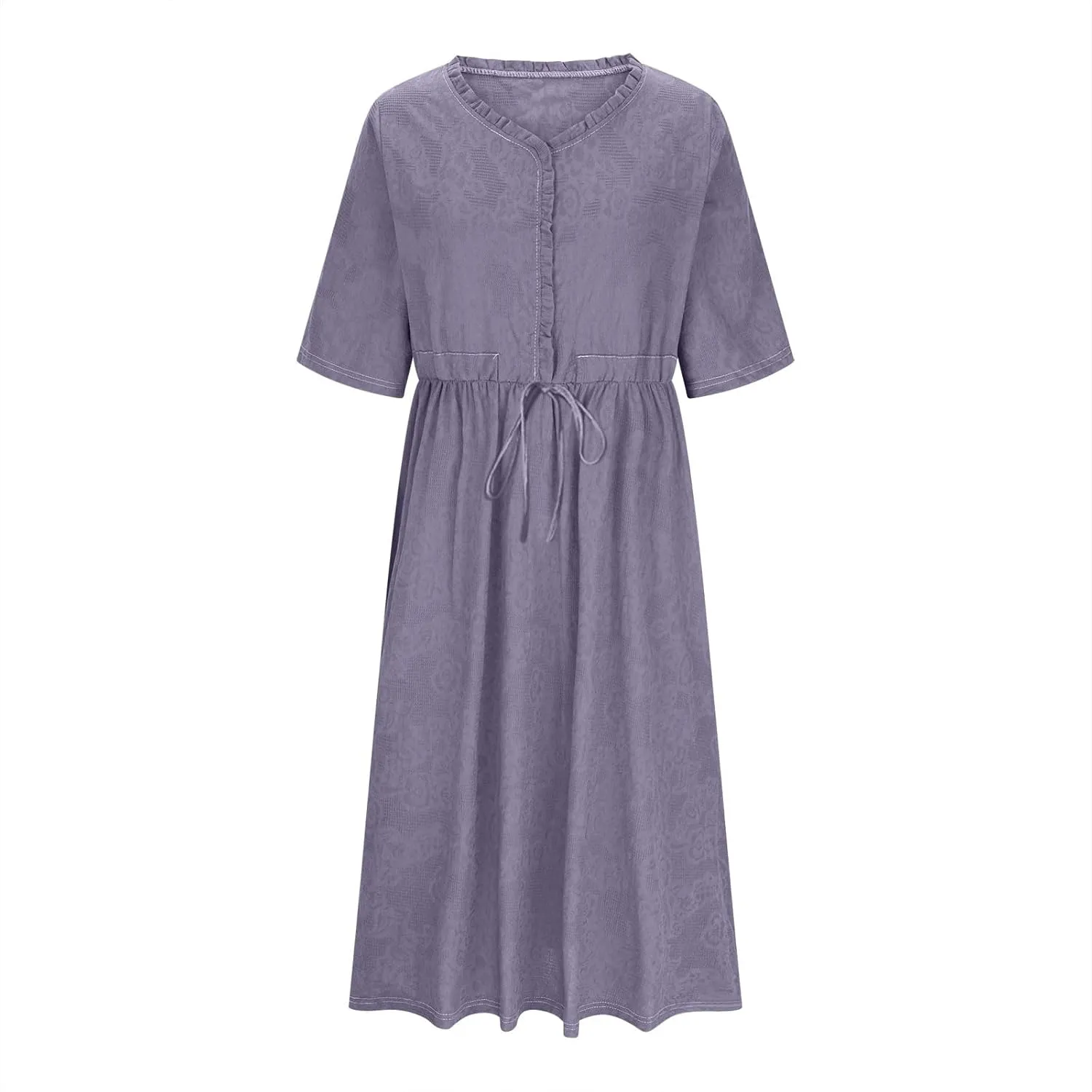 Women's Cotton Linen Dresses Summer Embroidered Sleeve A Line Comfy Cotton Maxi Dress Trendy Summer Vacation Clothes