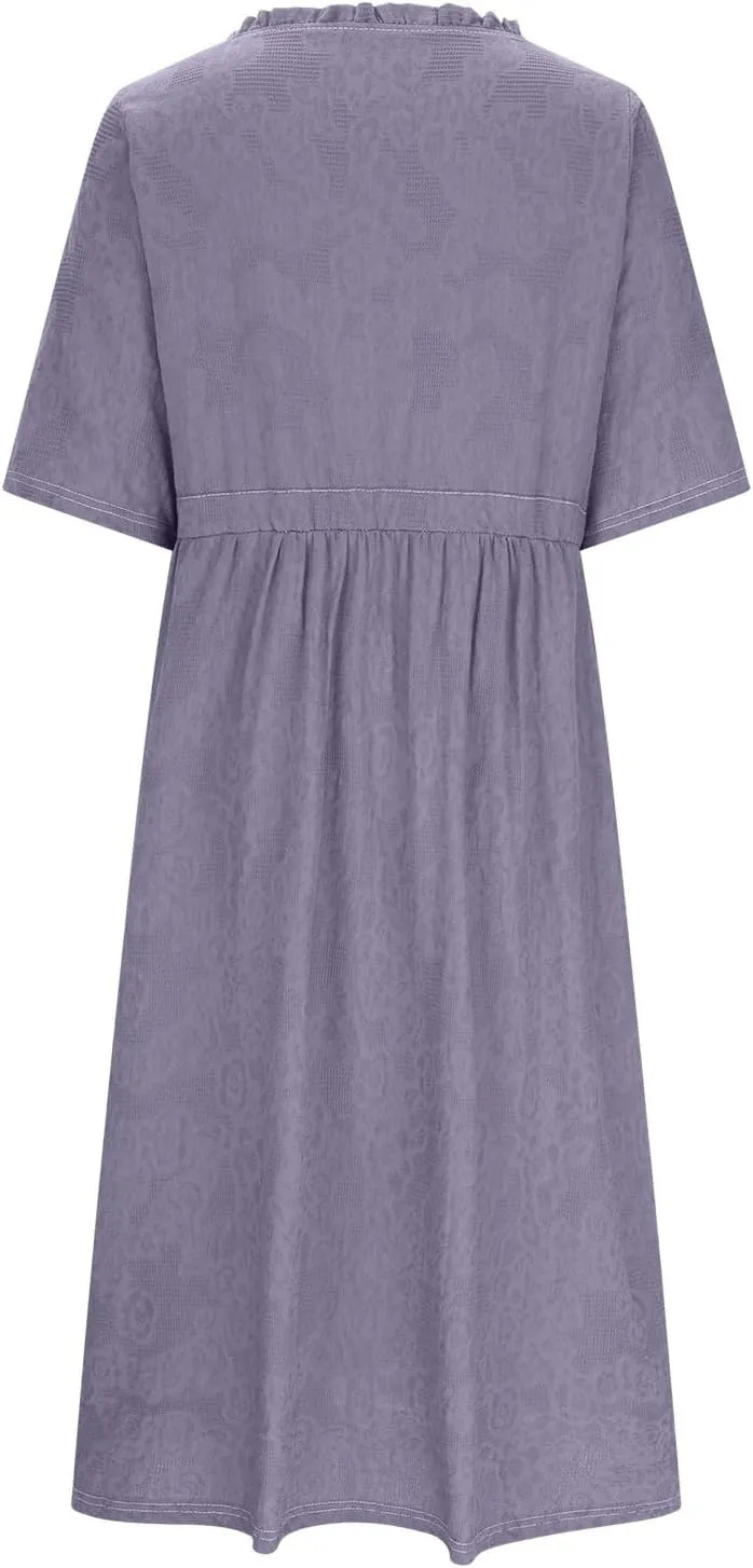 Women's Cotton Linen Dresses Summer Embroidered Sleeve A Line Comfy Cotton Maxi Dress Trendy Summer Vacation Clothes
