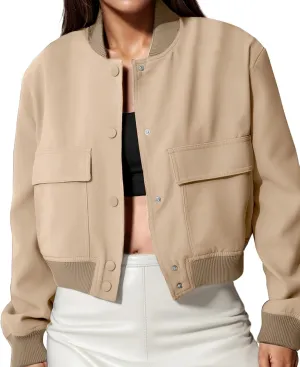 womens Cropped Bomber Jacket Button Down Varsity Jackets Shackets With Pockets