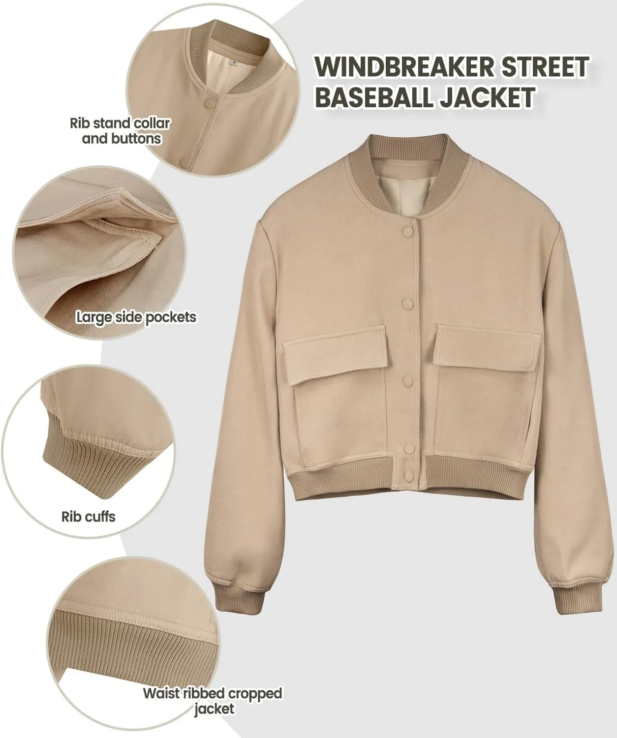 womens Cropped Bomber Jacket Button Down Varsity Jackets Shackets With Pockets