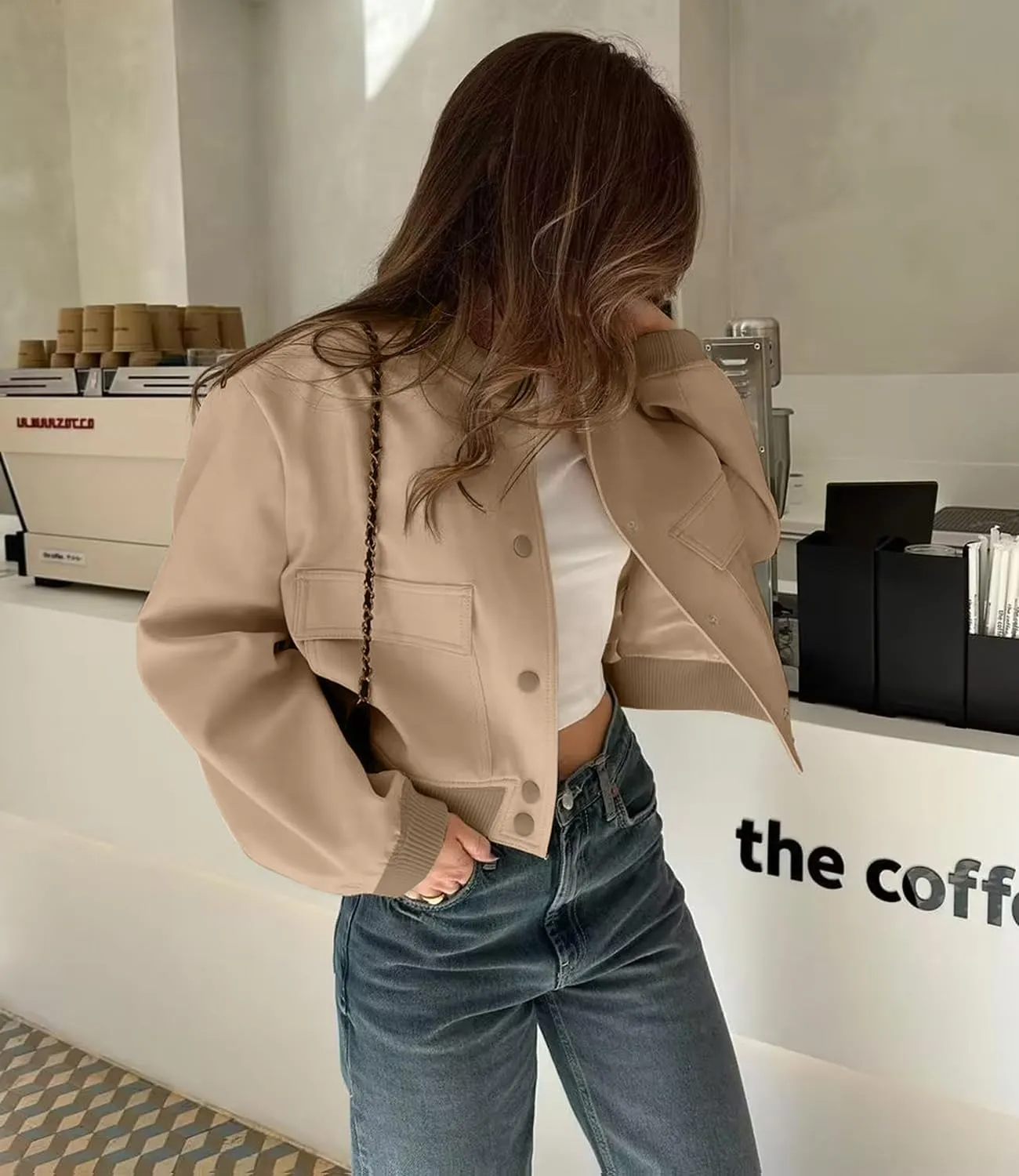 womens Cropped Bomber Jacket Button Down Varsity Jackets Shackets With Pockets