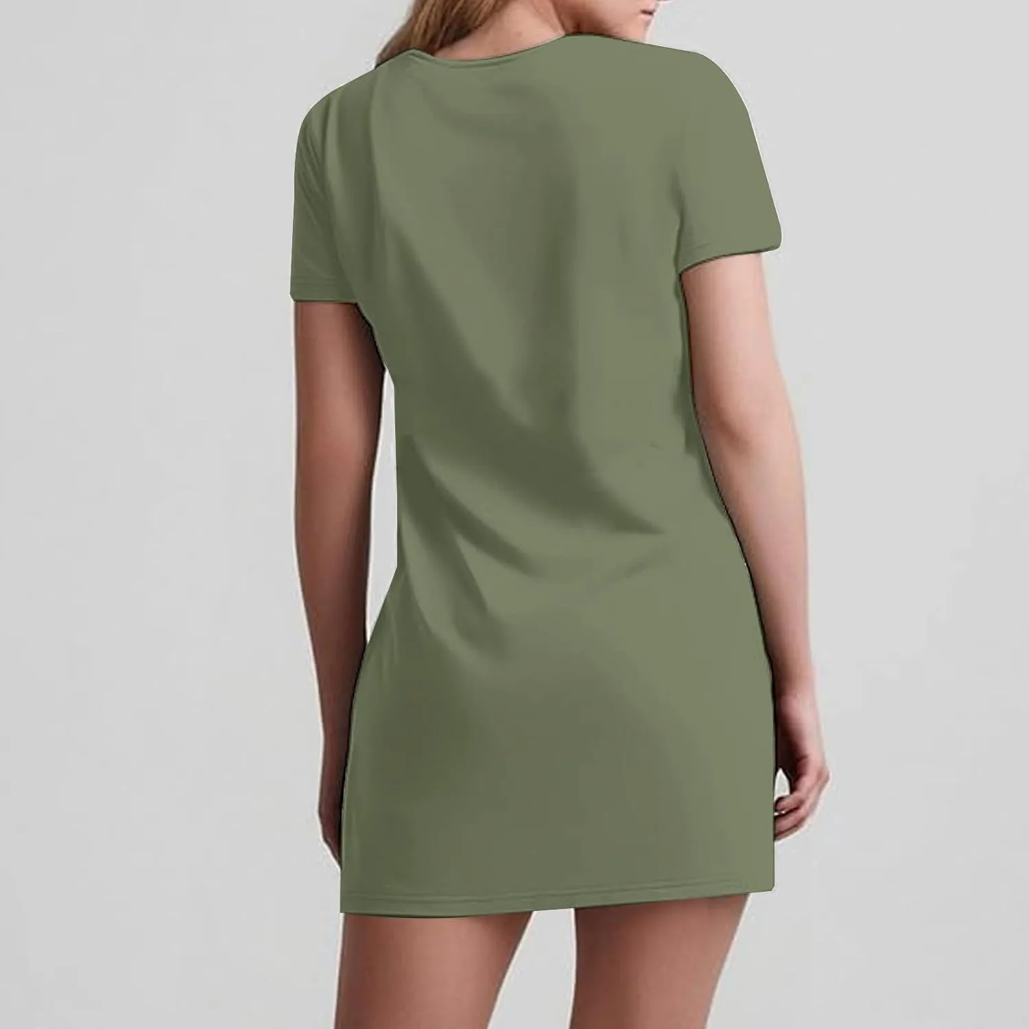 Womens Dress Loose Fit V Neck Casual Solid Color 2025 Summer Dresses Fashion Short Sleeve Mini Dress with Pockets