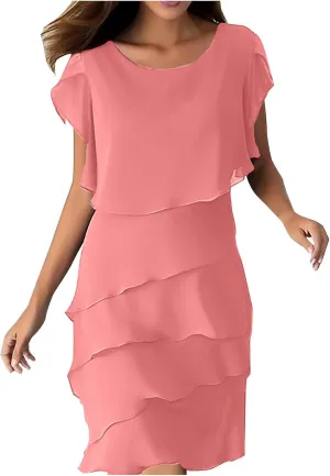 Women's Dresses Fashion Layered Ruffle Wedding Guest Dress Plus Size Round Neck 2025 Trendy Summer Dresses M-5XL