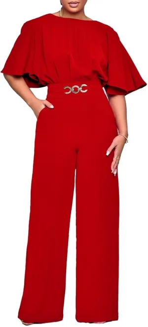 Womens Elegant Loose Short Sleeve Wide Leg Pant Romper Jumpsuit One Piece Casual Party Outfits