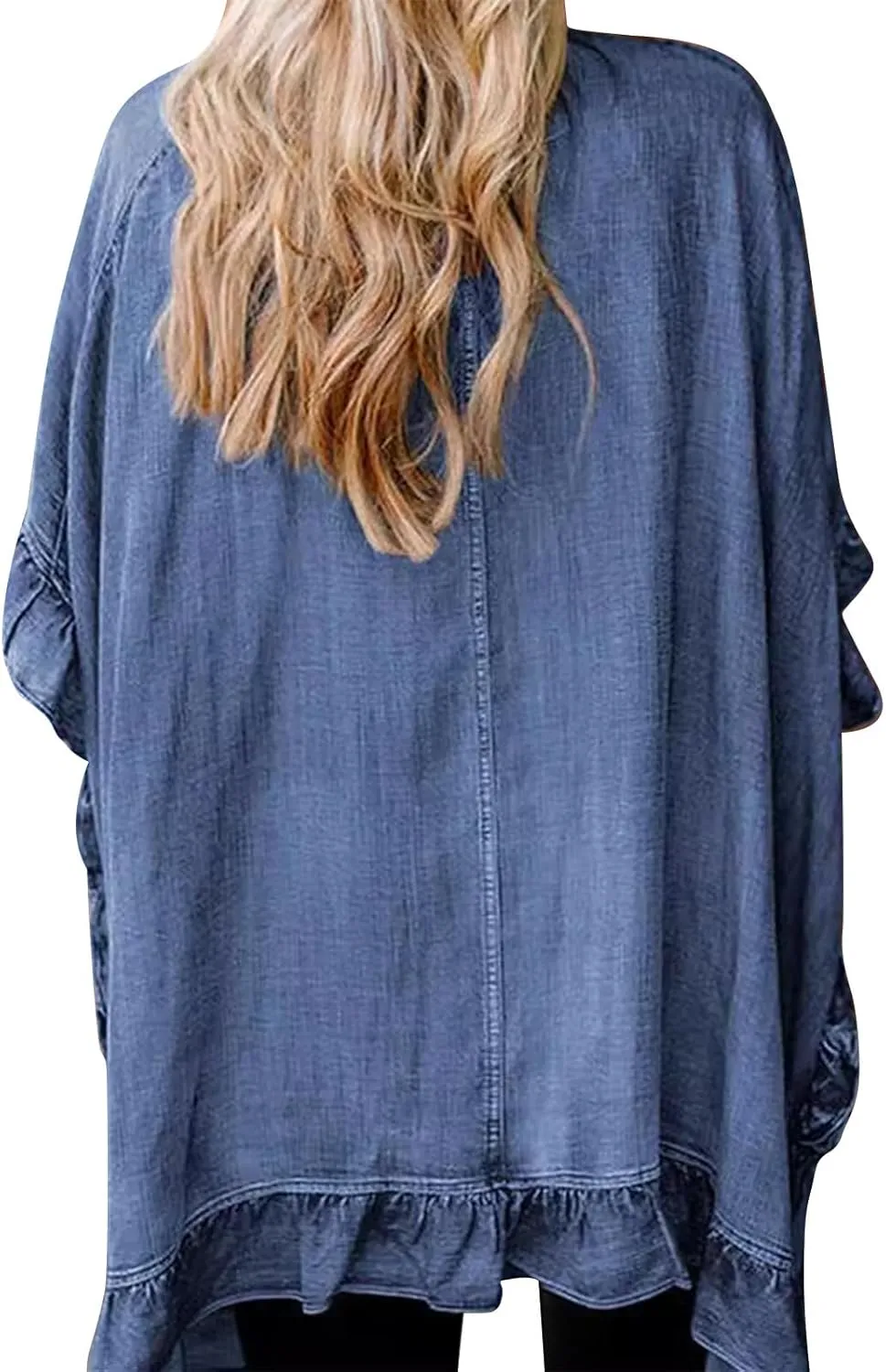 Women's Fashion Ruffle Denim Jacket Shawl Loose Fit Cloak Coat Jacket Washed Destroyed Denim Jackets Poncho Cape