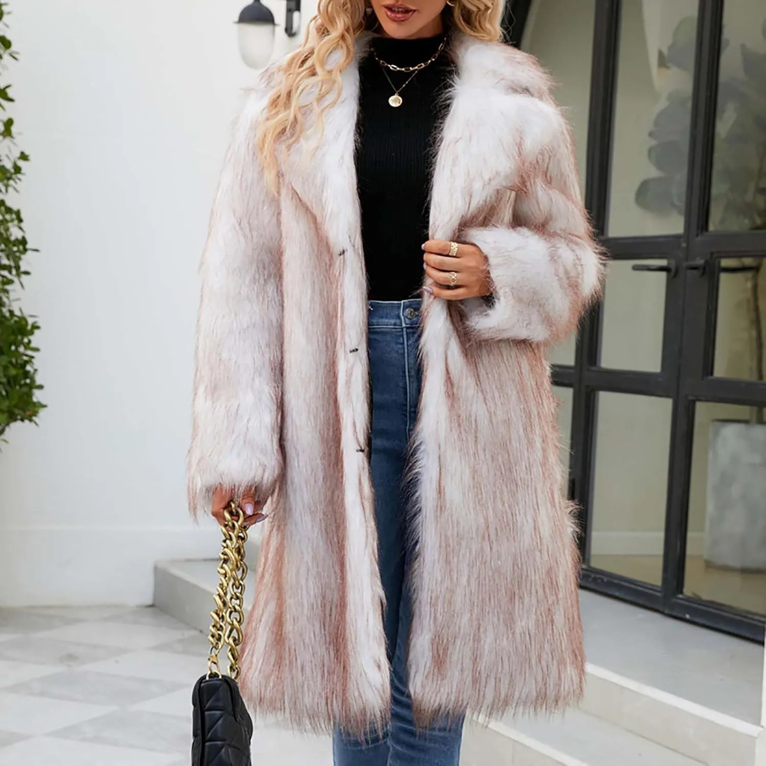 Women's Faux Fur Jackets Winter Fuzzy Cardigan Overcoat Fall Fashion Open Front Long Shaggy Coat Outerwear