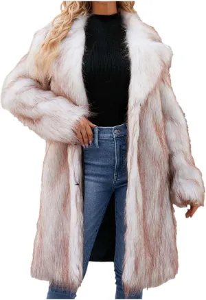 Women's Faux Fur Jackets Winter Fuzzy Cardigan Overcoat Fall Fashion Open Front Long Shaggy Coat Outerwear