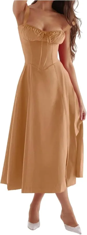 Womens Floral Corset Dress Sleeveless Formal Cocktail Dresses Boho Flowy Slit Going Out A Line Swing Sundress