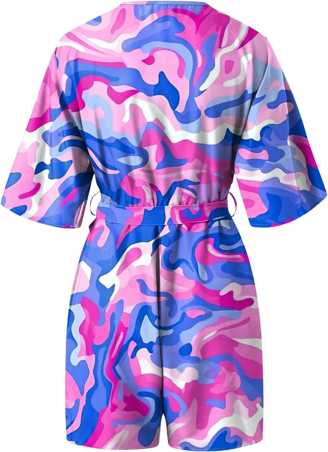 Womens Floral Print Shorts Jumpsuit Wrap V Neck Short Sleeve Casual Loose Oversized Romper