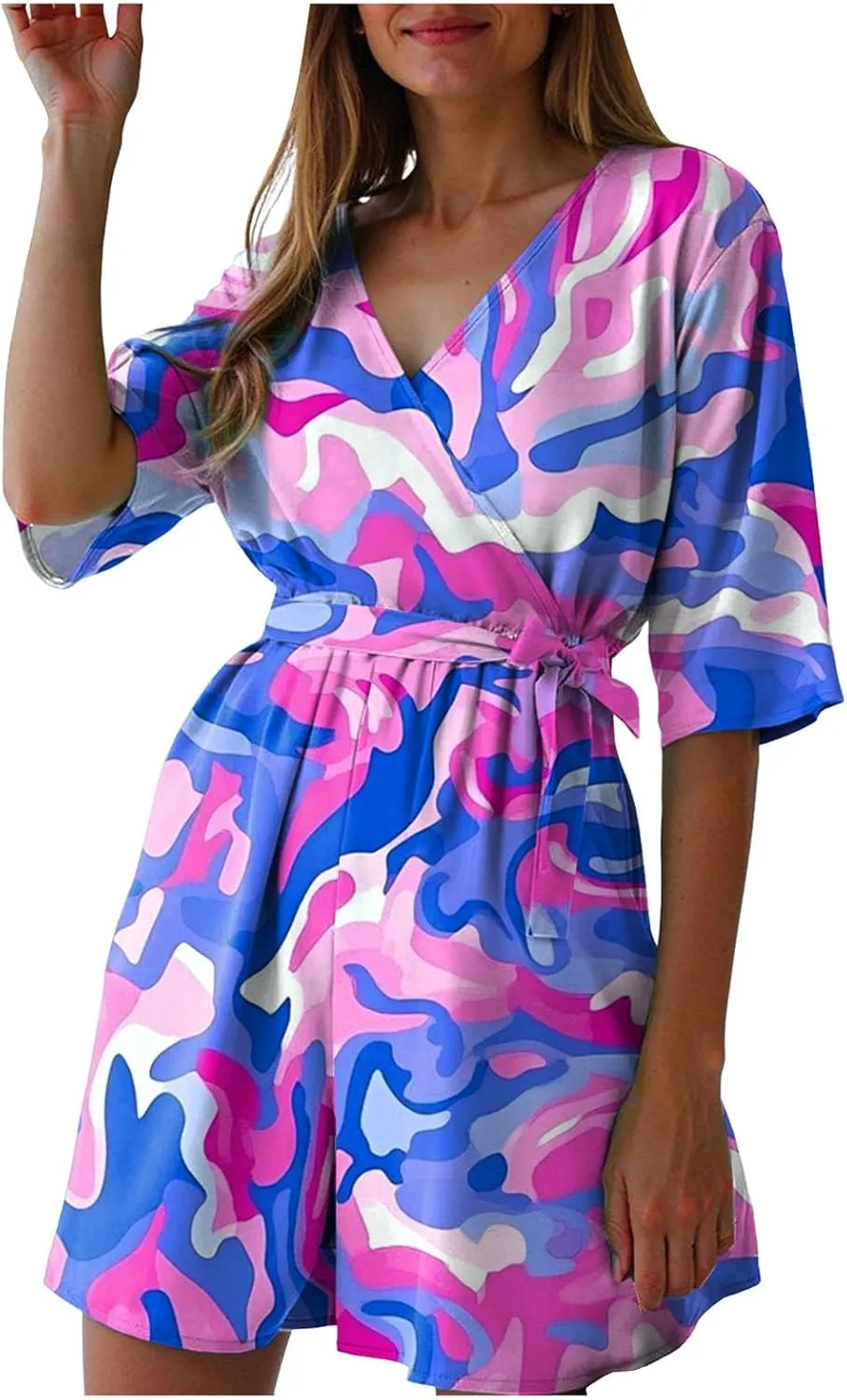 Womens Floral Print Shorts Jumpsuit Wrap V Neck Short Sleeve Casual Loose Oversized Romper